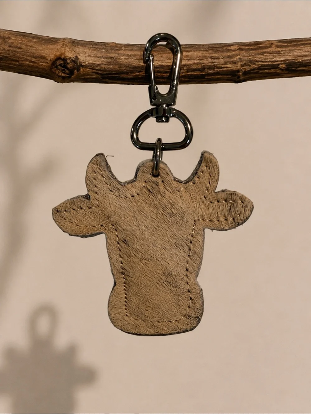 Leather Cow Head Keychain - Tan